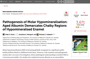 Frontiers Article - Pathogenesis of Molar Hypomineralisation: Aged albumin demarcates chalky regions of hypomineralised enamel pic